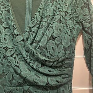 Emerald green stretchy lace overlay dress with emerald green knit slip